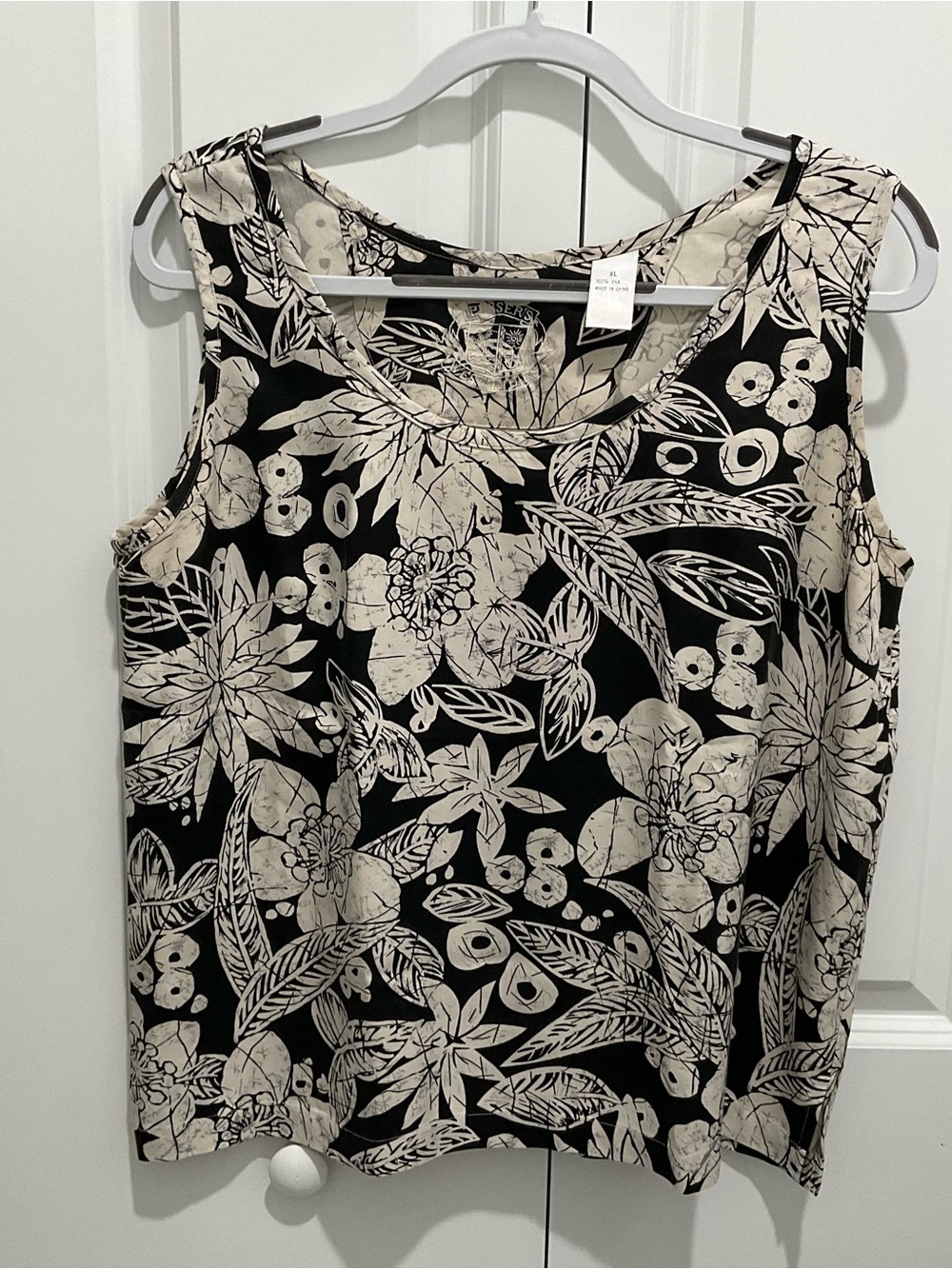 XL PUSSER'S Silk Tank Top Black & Creme Floral VG to XLNT